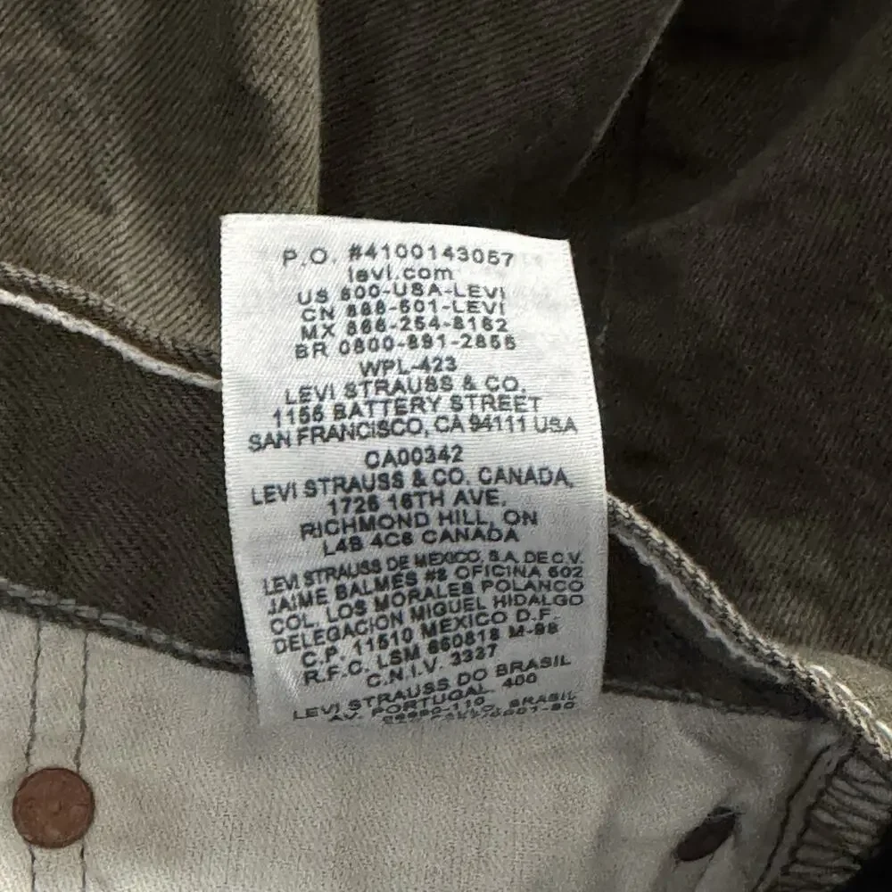 Levis 501 Straight Fit Jeans Mens 40x30 Olive‎ Green 100% Cotton Button Fly